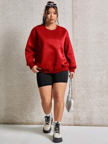 SHEIN EZwear Women'S Plus Size Rhinestone Wings Pattern Sweatshirt - Red - View 3