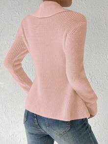 SHEIN Privé Của phụ nữ Mặt trước Nút Áo len Mở - Hồng - Xem 2