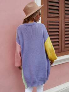 SHEIN LUNE Women's Color Block Drop Shoulder Cardigan - Multicolor - View 2