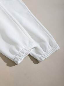 SHEIN EZwear 女士字母印花束口運動褲 - 白色 - 查看 5