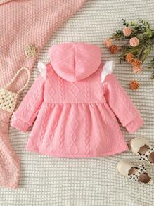 SHEIN 寶寶女孩休閒可愛優雅蝴蝶結連帽長袖外套,完美適用於秋冬外出 - 粉色 - 查看 2