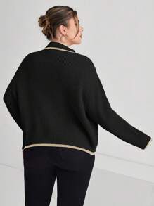 SHEIN Essnce Plus Size Colorblock Edging Cardigan - Black - View 2
