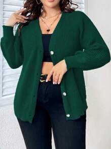 Celure Cárdigan Abierto De Color Liso De Talla Grande Para Mujer Con Manga Raglán - Verde Oscuro - Ver 7