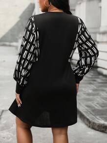 Calvaya Plus Size Women's Letter Printed Dress - Black - View 4