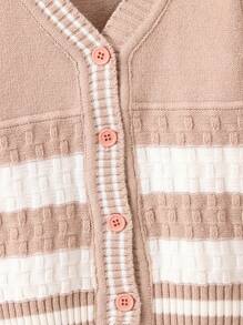 Boys' Striped Color Block Cardigan, Little Boy Size - Khaki - View 4