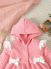 SHEIN 寶寶女孩休閒可愛優雅蝴蝶結連帽長袖外套,完美適用於秋冬外出 - 粉色 - 查看 3
