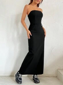 SHEIN EZwear 女式無肩帶無腰帶連身裙 - 黑色 - 查看 2