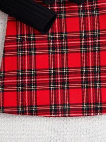 SHEIN Cô gái Tween Dệt kim Màu thuần Đứng cổ áo Áo & Kẻ sọc Bộ váy Với Túi đeo chéo - màu đen - Xem 3