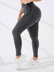 Yoga Trendy 大碼無縫減肥運動打底褲 - 灰色 - 查看 6