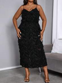 Maweii 大码流苏露背吊带连衣裙长款女装