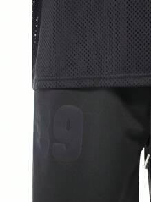 Manfinity Sport Corelite 男友风男士宽松运动套装，网眼设计，运动服，健身服，运动套装 - 黑色 - 查看 5