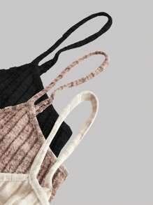 Chiquease 3pcs Lettuce Trim Ribbed Knit Cami Top - Multicolor - View 3
