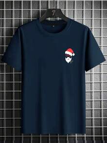 Manfinity Men's Short Sleeve Christmas Pattern T-shirt - Navy Blue - View 3