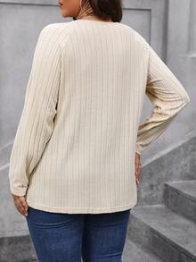 Calvaya Camiseta De Manga Raglán Con Panel De Encaje De Talla Grande - Albaricoque - Ver 2