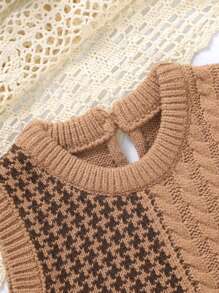 嬰兒男童千鳥呢針織開襟衫、毛衣背心和帽子套裝 - 咖啡棕 - 查看 4