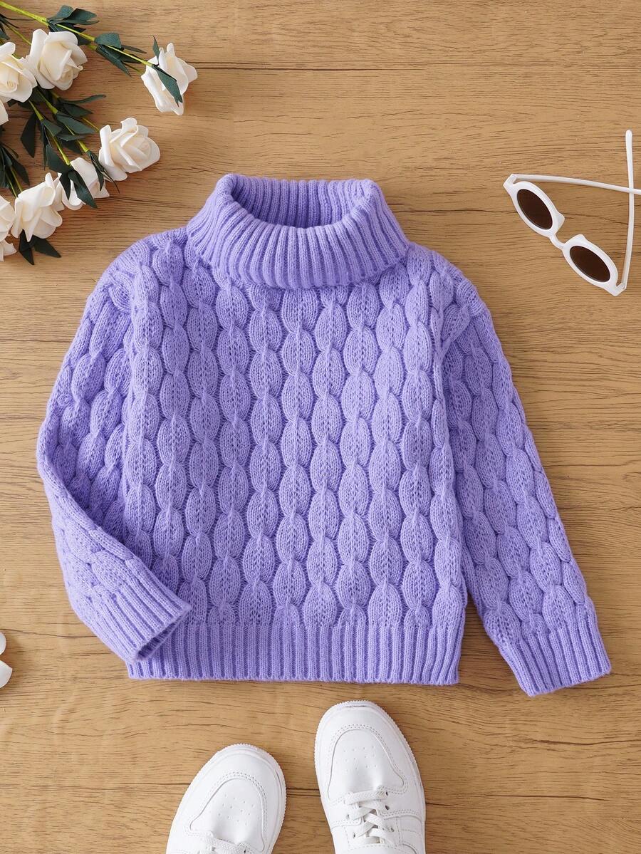 SHEIN Cô Gái Trẻ Áo cao cổ Áo len - Màu tím - Xem 1