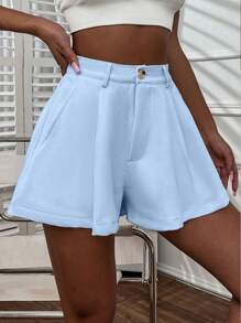 SHEIN LUNE Women's Shorts With Pockets - Baby Blue - View 5