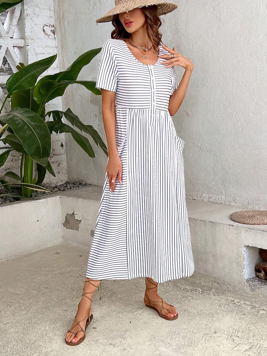 Breezaya Women's Striped Dress - Black and White - View 1