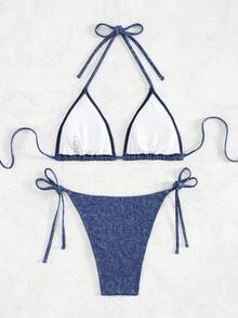 Bộ bikini quây nữ đi biển mùa hè - Màu xanh hải quân - Xem 5