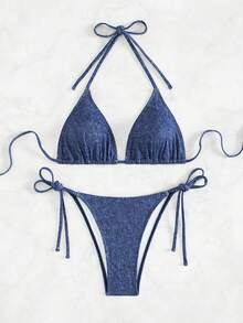 Bộ bikini quây nữ đi biển mùa hè - Màu xanh hải quân - Xem 7