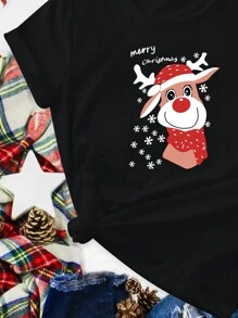 Maweii Plus Christmas Print Tee - Black - View 4
