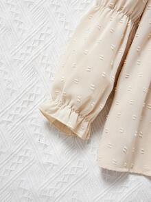 SHEIN 1 Piece Ruffled Stand-up Collar Lotus Knot Small Puff Long-sleeved Cute Simple Casual Street Girl's Shirt - Apricot - View 4