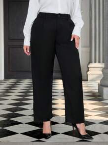 SHEIN Privé Plus Solid Slant Pocket Suit Pants In Fall/Winter - Black - View 3