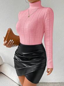 SHEIN Essnce 女士純色高領毛衣 - 粉色 - 查看 5