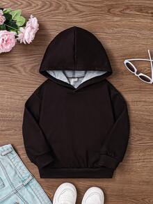 SHEIN Nhỏ bé Cô gái Hoa Và In thư Áo nỉ - màu đen - Xem 2