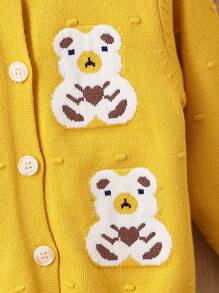 幼兒男童卡通熊印花連帽針織衫 - 黃色 - 查看 5