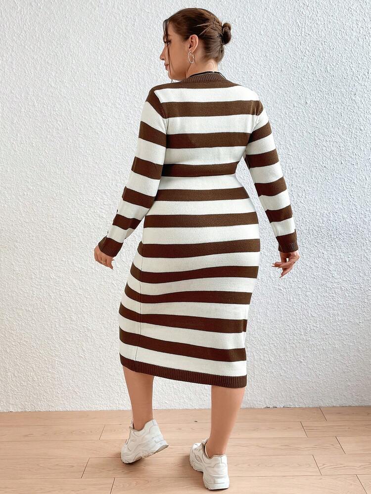Plus Size Women's Striped Long Sweater Dress