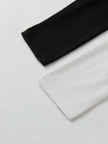 SHEIN Unity 2 Miếng Chất rắn Cổ cao Áo thun - Nhiều màu - Xem 4