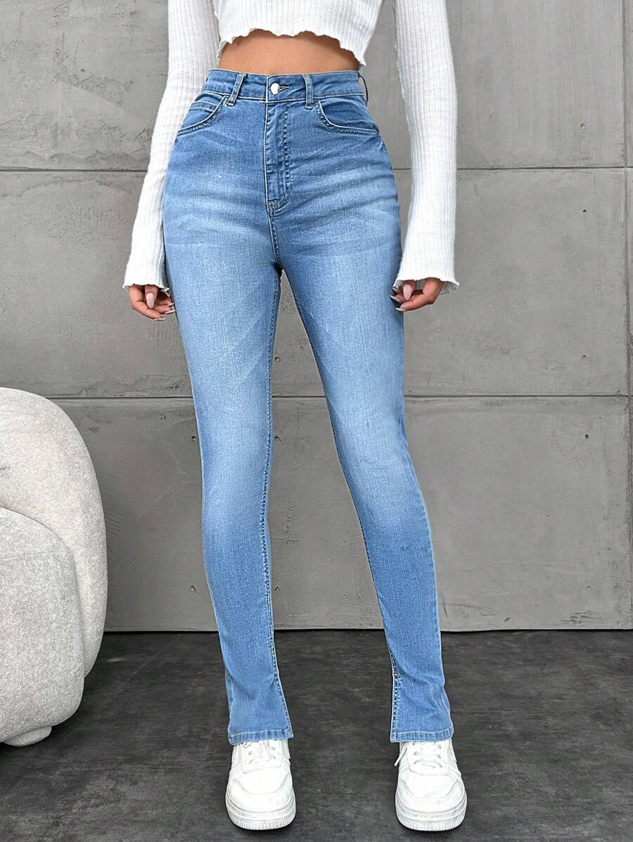 EURMUSE Women's Slim Fit Cat Whiskers Design Jeans - White - View 1