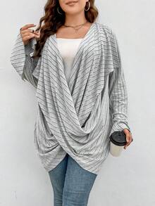 Celure Plus Flare Sleeve Asymmetrical Hem Coat - Grey - View 4