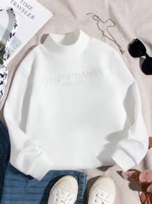 SHEIN 少女高領字母刺繡運動衫 - 白色 - 查看 1