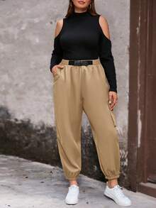 SHEIN LUNE Kích thước lớn Vai cutout Áo thun Và Quần Bộ - Nhiều màu - Xem 3