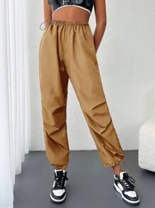 EURMUSE Hose mit Einfarbig Schnürzug am Saum, - Beige - Übersicht 4