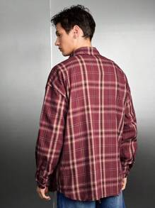 Manfinity RebelGame Nam Dệt Giải trí Kẻ sọc Áo sơ mi - Màu Đỏ Sâu - Xem 2