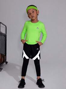 SHEIN 男孩圓領t恤和長褲運動套裝 - 彩色 - 查看 1