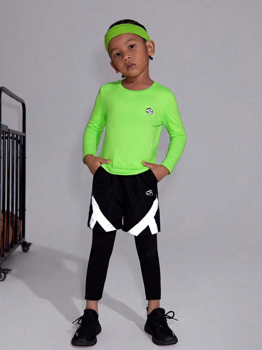 SHEIN 男孩圓領t恤和長褲運動套裝 - 彩色 - 查看 1