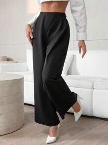 SHEIN Privé Women's High Waisted Wide Leg Pants - Khaki - View 6