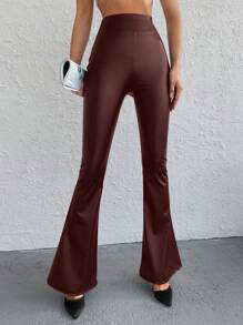 RueChic PU Leather Flare Leg Pants - Burgundy - View 6
