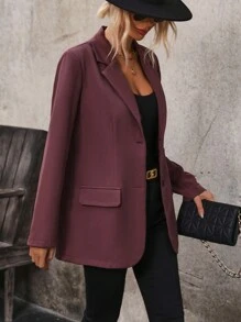 SHEIN Clasi Blazer De Color Sólido Con Cuello De Solapa - Marrón - Ver 5