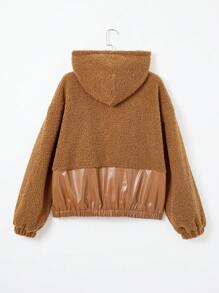 SHEIN EZwear Drop Shoulder Drawstring Hooded Teddy Jacket