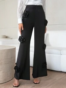 Firerie Quần ống loe họa tiết hoa 3D cho nữ - màu đen - Xem 4