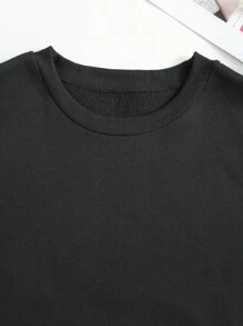 SHEIN LUNE Của phụ nữ Love In Khẩu hiệu Lông cừu Áo nỉ - màu đen - Xem 3