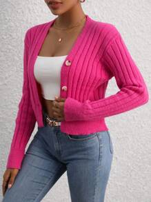 SHEIN Privé Kvinnors Nedhasade aclar Knappar Framtill Koftor - Skrikrosa - Visa 5