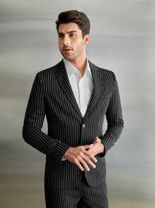 Manfinity VCAY Men's Woven Casual Blazer, For Fall Winter - Black and White - View 5