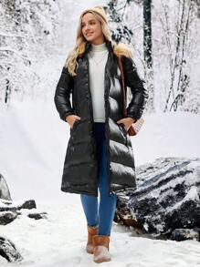 SHEIN Abrigo con capucha de maternidad con patchwork, para el invierno