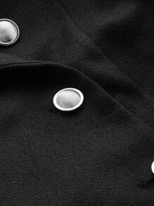 Flirla Plus Fuzzy Cuff Double Breasted Overcoat - Black - View 4